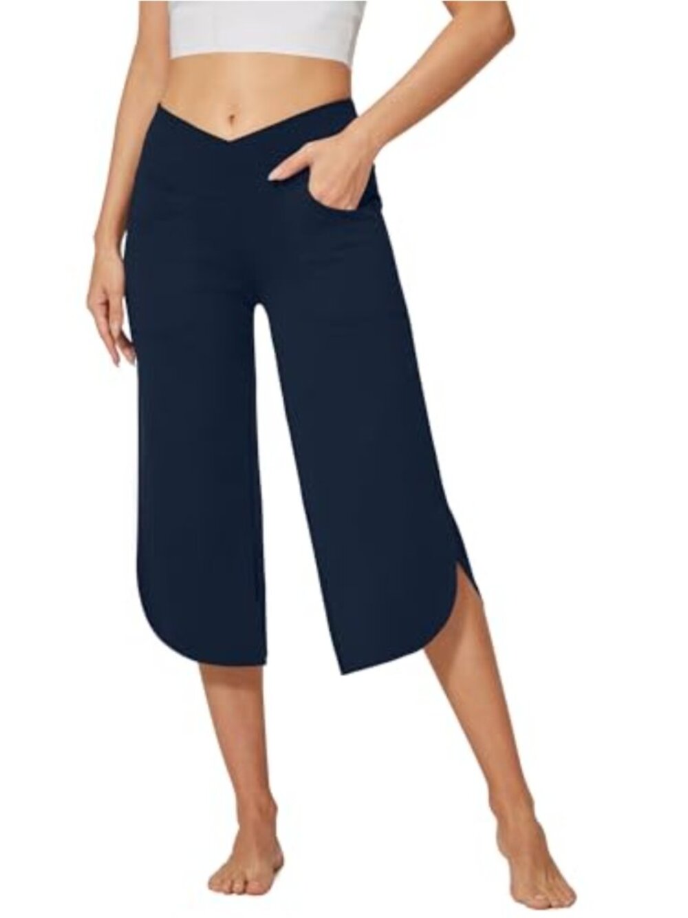 Wide Leg Yoga Capri Pants with Pockets High Waisted Stretch